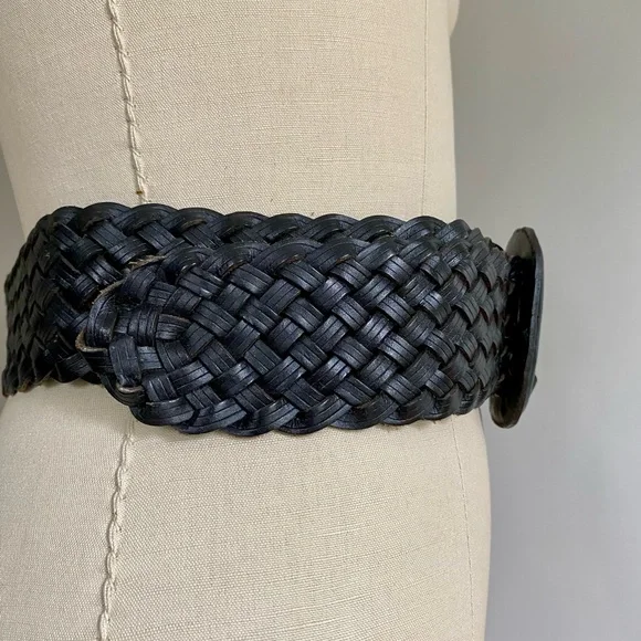 Banana Republic | Black Leather Woven Belt | Sz Small - Picture 2 of 5
